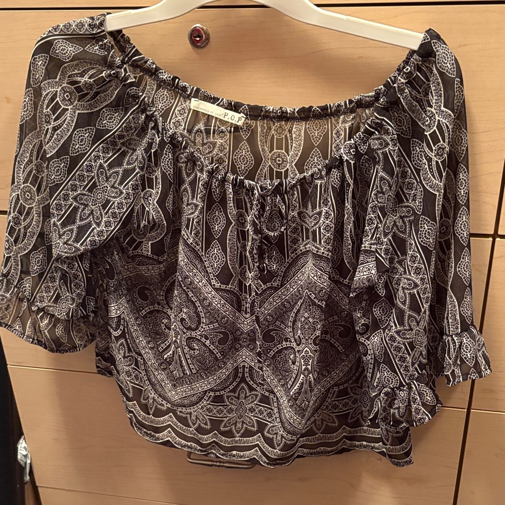 Elegant Black and White Off-Shoulder Blouse